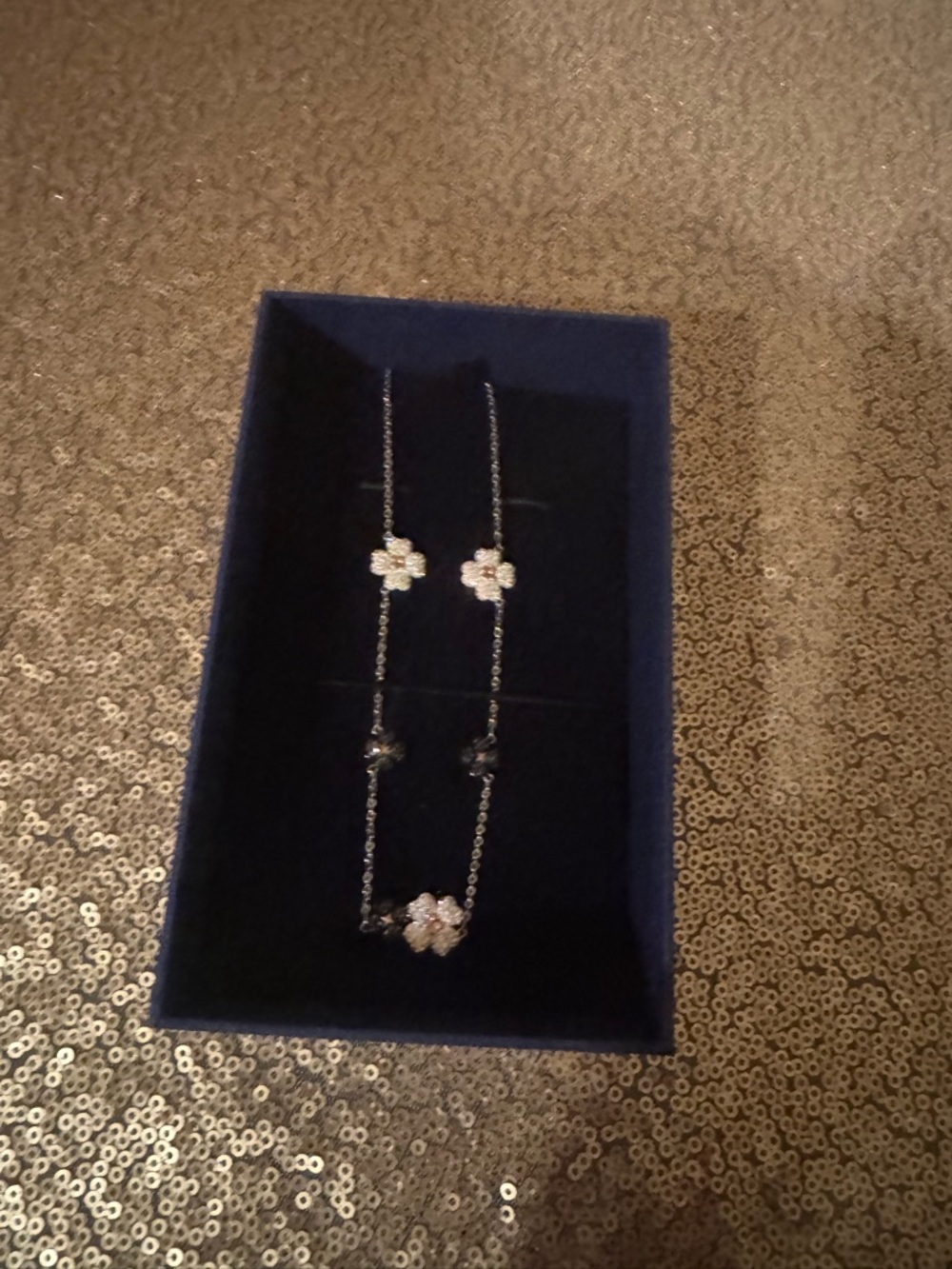New Swarovski Silver Floral Necklace with Black and White Crystals.